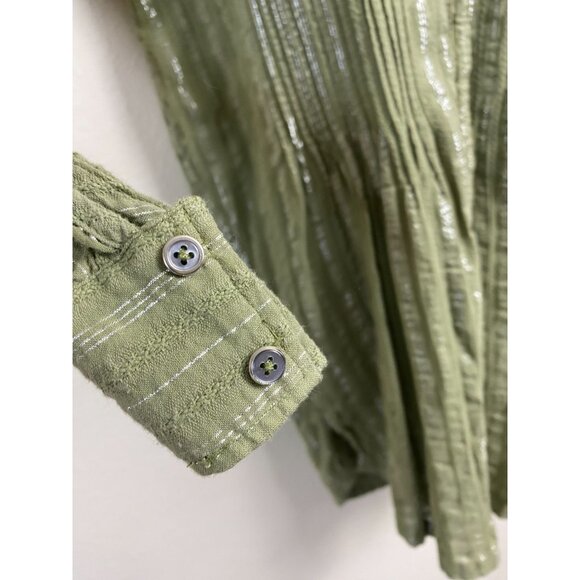 Anthropologie Green Pintuck Shirt Dress Button Up Long Sleeve Women size Small - Picture 11 of 16